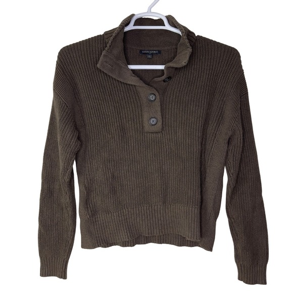Banana Republic Sweater Mock Neck Womens Brown Cotton Blend Ribbed Knit Pullover - Picture 1 of 5